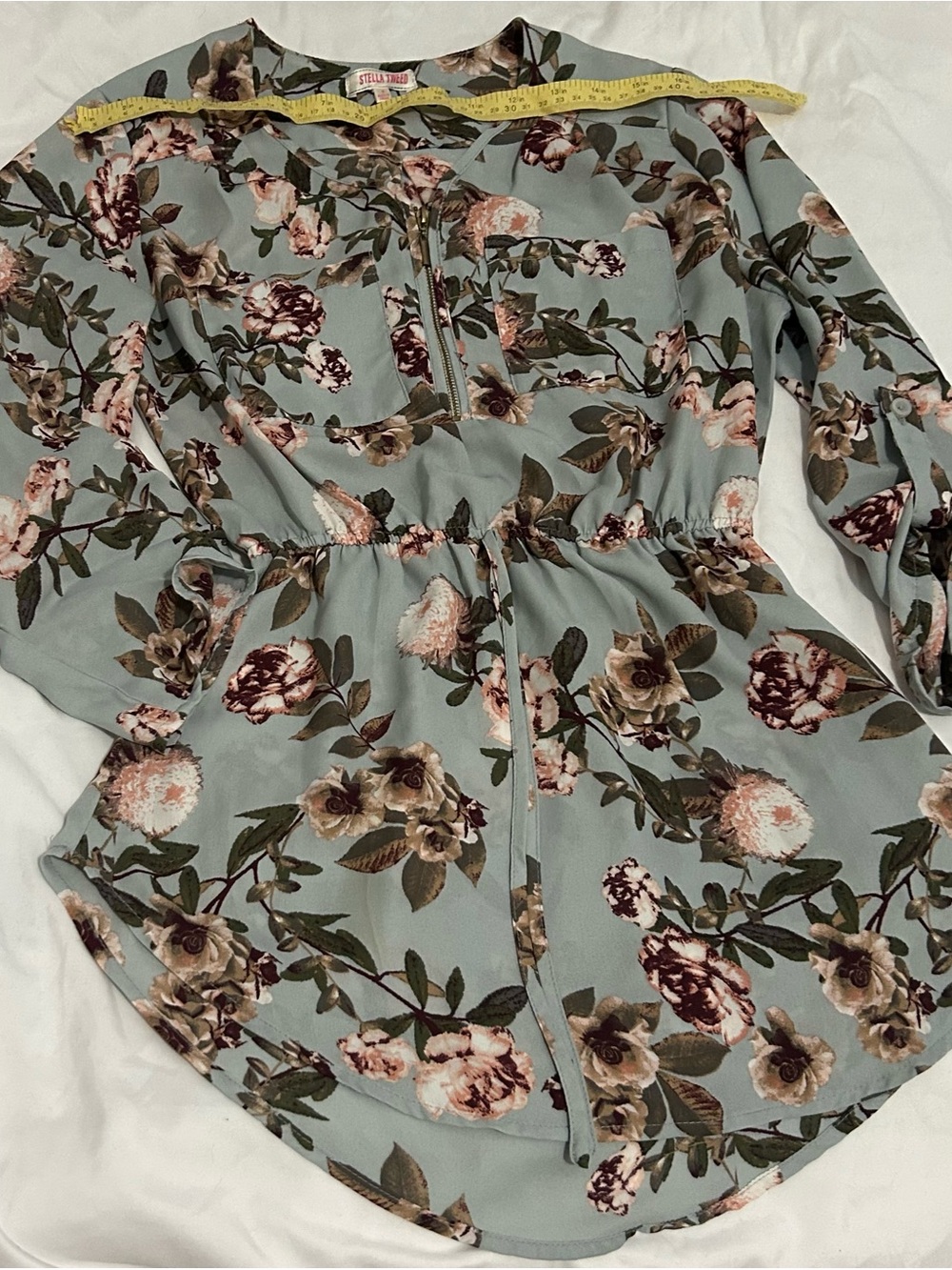 Stella Tweed Floral Zip-Front Roll-Tab Sleeve Tunic blue & Pink